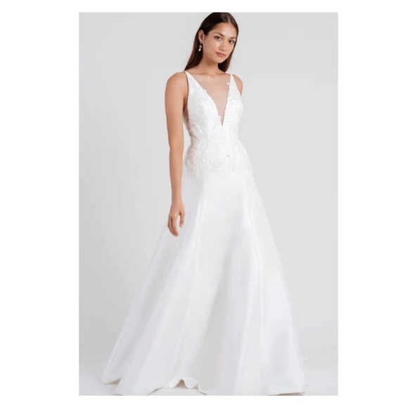 JENNY YOO BHLDN Eden Easton Wedding Gown Size 14 Deep V Neck Cutout NWT - Picture 2 of 13